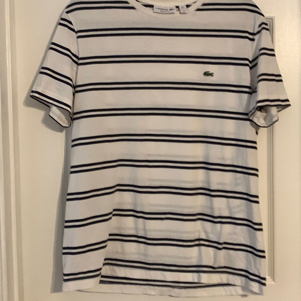 LACOSTE STRIPE JERSEY TEE White and Blue Regular Fit Large - Picture 3 of 8